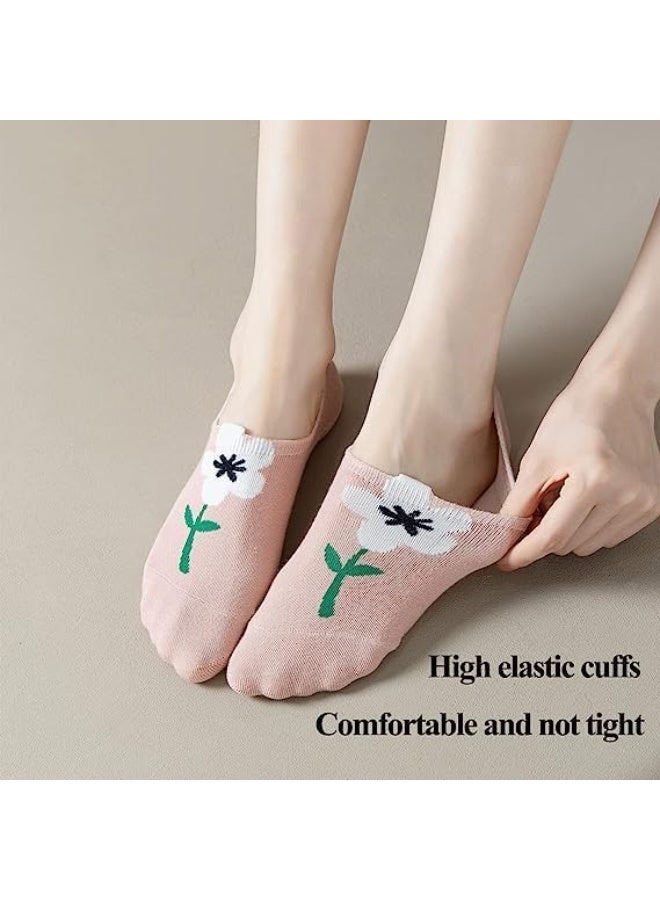 ChicAbode Womens No Show Cotton Socks Fashion Cute Flower Novelty Funny Casual Soft Socks Non Slip Low Cut Socks for Women Girls Sneakers, Canvas Shoes 5 Pairs - Image 5